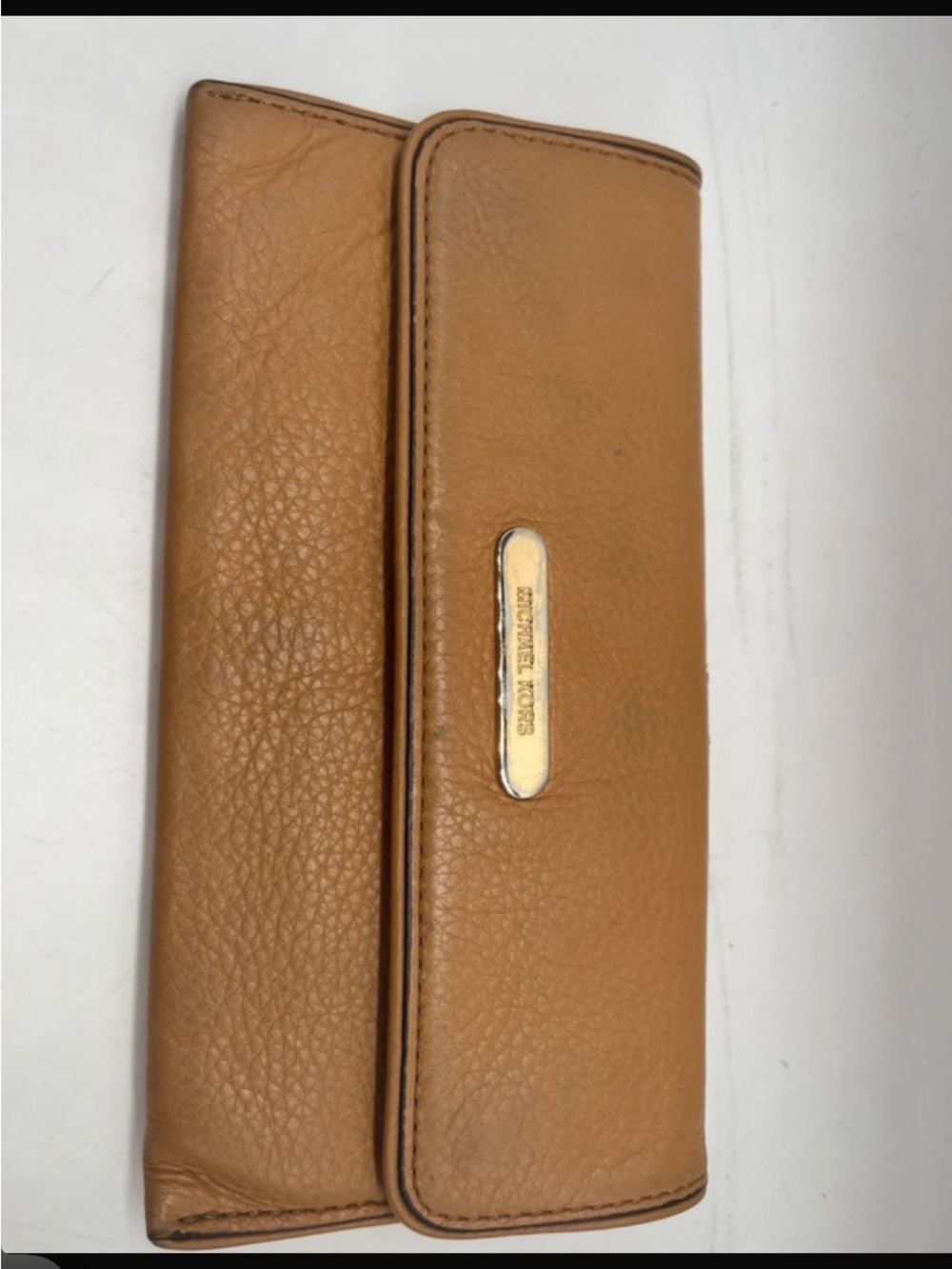 Michael Kors Camel Leather Continental Clutch Wallet with Gold Plaque